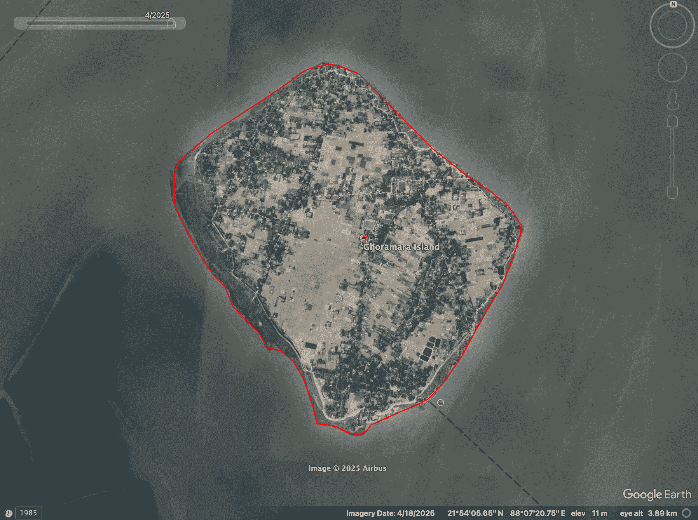 Ghoramara Island erosion satellite image